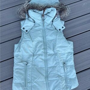 Eddie Bauer Robin Egg Blue Vest with Feather Trim